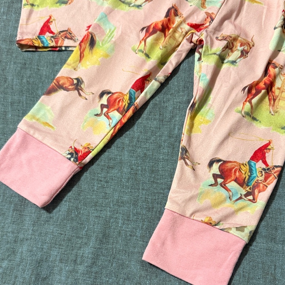 Pink Cowgirl Horse Print Pajama Set 6-12 Months - Picture 5 of 9
